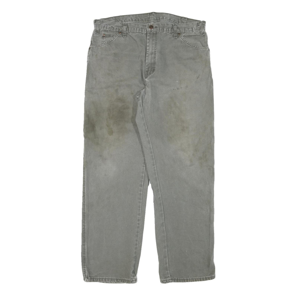 DICKIES Mens Cotton Blend Grey Regular Fit Straight Leg Trousers W36 L31