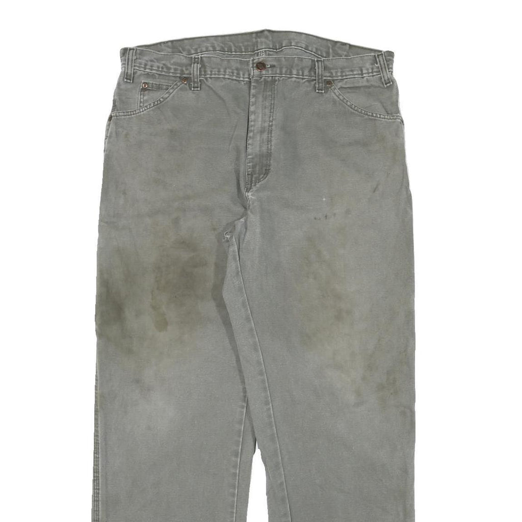 DICKIES Mens Cotton Blend Grey Regular Fit Straight Leg Trousers W36 L31