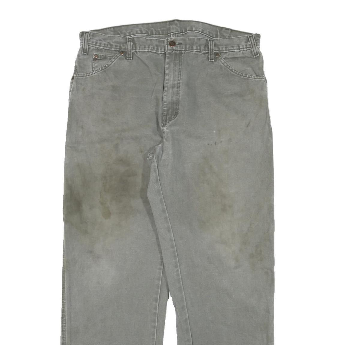 DICKIES Mens Cotton Blend Grey Regular Fit Straight Leg Trousers W36 L31