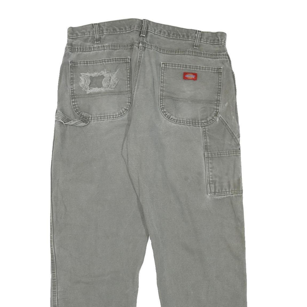 DICKIES Mens Cotton Blend Grey Regular Fit Straight Leg Trousers W36 L31