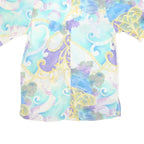 Womens Blue Cream Printed Shirt Short Sleeve Collared M Polyester Blend Casual