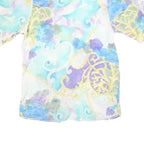 Womens Blue Cream Printed Shirt Short Sleeve Collared M Polyester Blend Casual