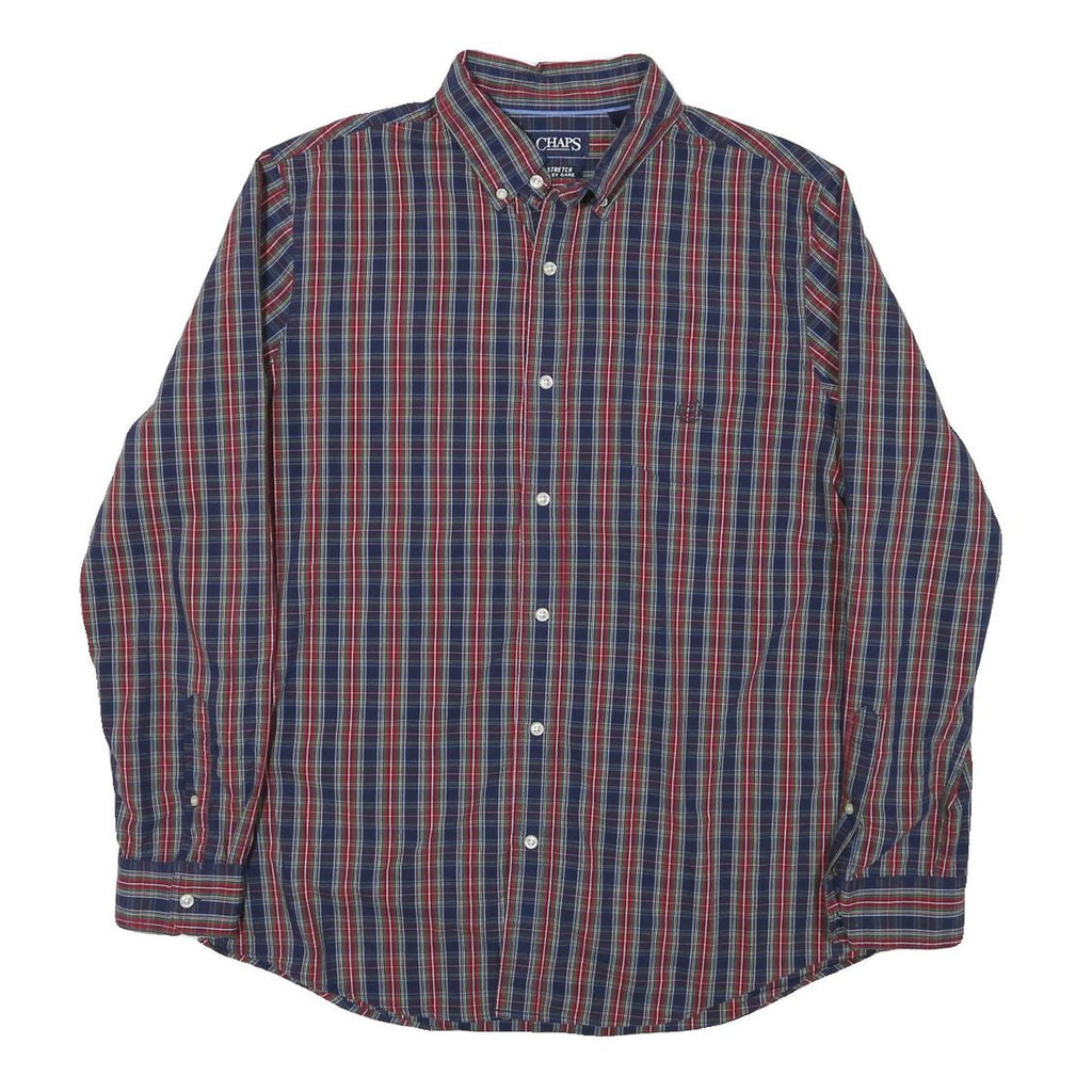 CHAPS Mens Blue & Red Check Cotton Blend Shirt XL Button Down Collar Long Sleeve