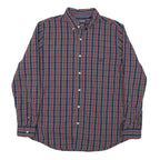 CHAPS Mens Blue & Red Check Cotton Blend Shirt XL Button Down Collar Long Sleeve