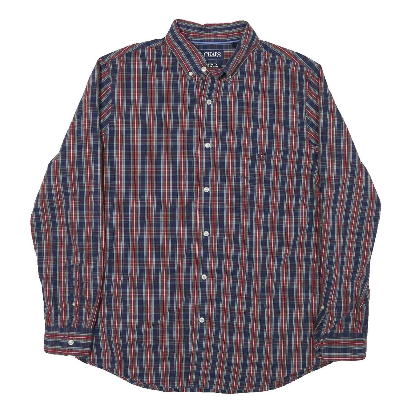 CHAPS Mens Blue & Red Check Cotton Blend Shirt XL Button Down Collar Long Sleeve