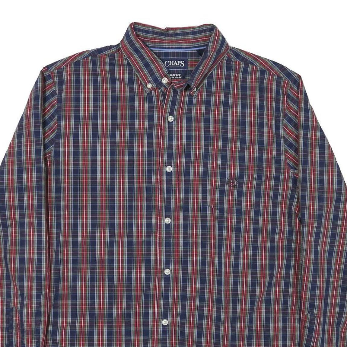 CHAPS Mens Blue & Red Check Cotton Blend Shirt XL Button Down Collar Long Sleeve