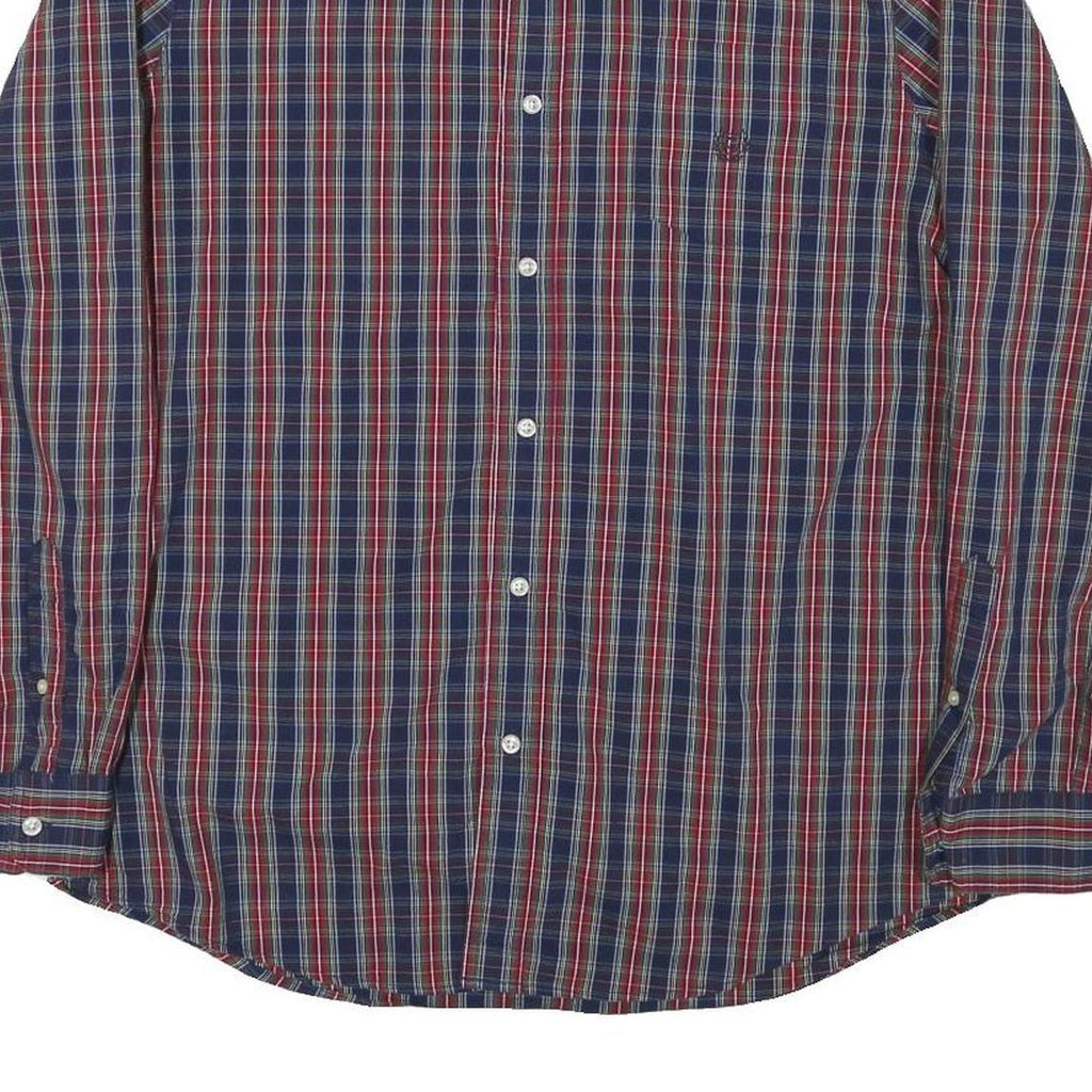 CHAPS Mens Blue & Red Check Cotton Blend Shirt XL Button Down Collar Long Sleeve