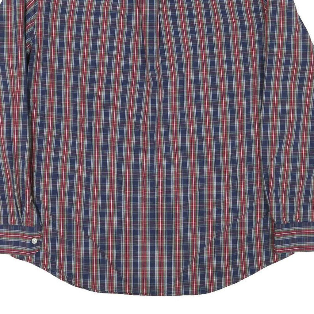 CHAPS Mens Blue & Red Check Cotton Blend Shirt XL Button Down Collar Long Sleeve