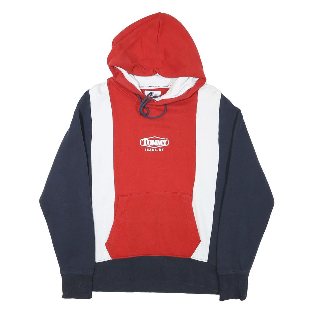 TOMMY HILFIGER Mens Red & White Navy Block Hoodie S Cotton Blend Casual