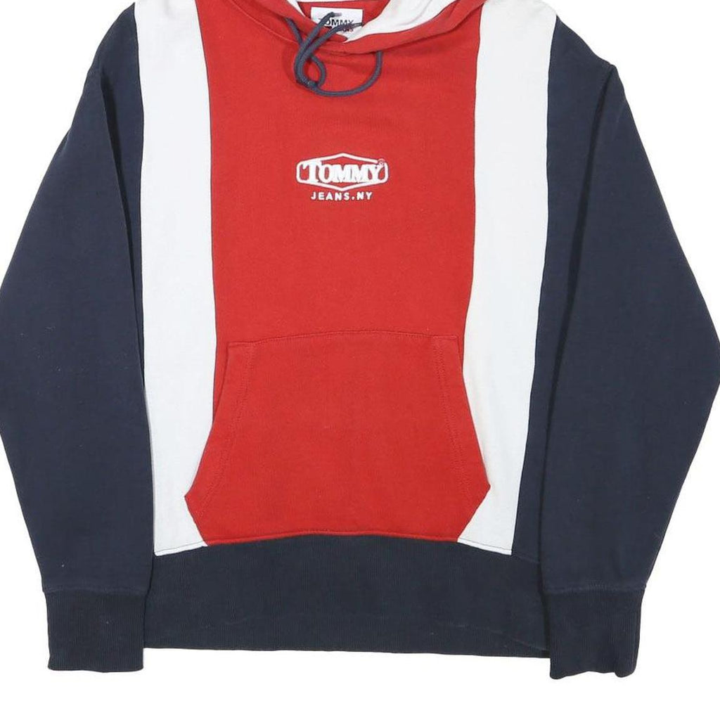 TOMMY HILFIGER Mens Red & White Navy Block Hoodie S Cotton Blend Casual