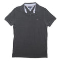 TOMMY HILFIGER Mens Grey Short Sleeve Plain Polo Shirt M Cotton Blend Jersey