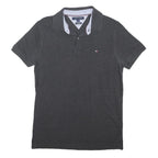 TOMMY HILFIGER Mens Grey Short Sleeve Plain Polo Shirt M Cotton Blend Jersey