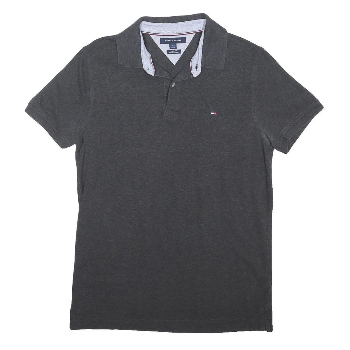 TOMMY HILFIGER Mens Grey Short Sleeve Plain Polo Shirt M Cotton Blend Jersey