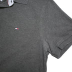 TOMMY HILFIGER Mens Grey Short Sleeve Plain Polo Shirt M Cotton Blend Jersey