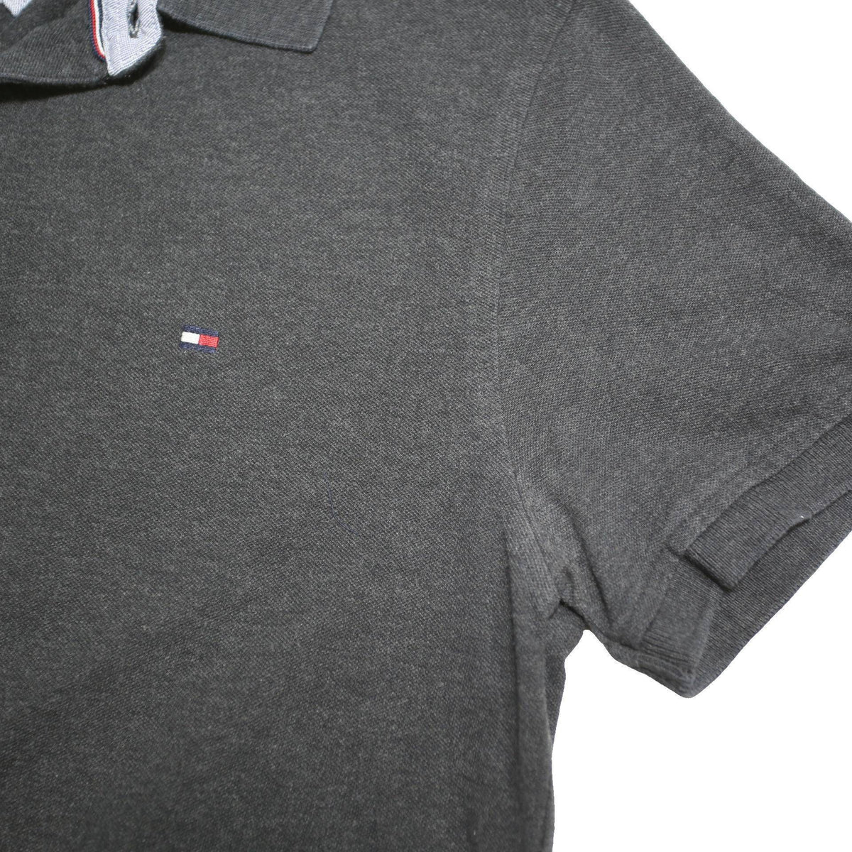 TOMMY HILFIGER Mens Grey Short Sleeve Plain Polo Shirt M Cotton Blend Jersey