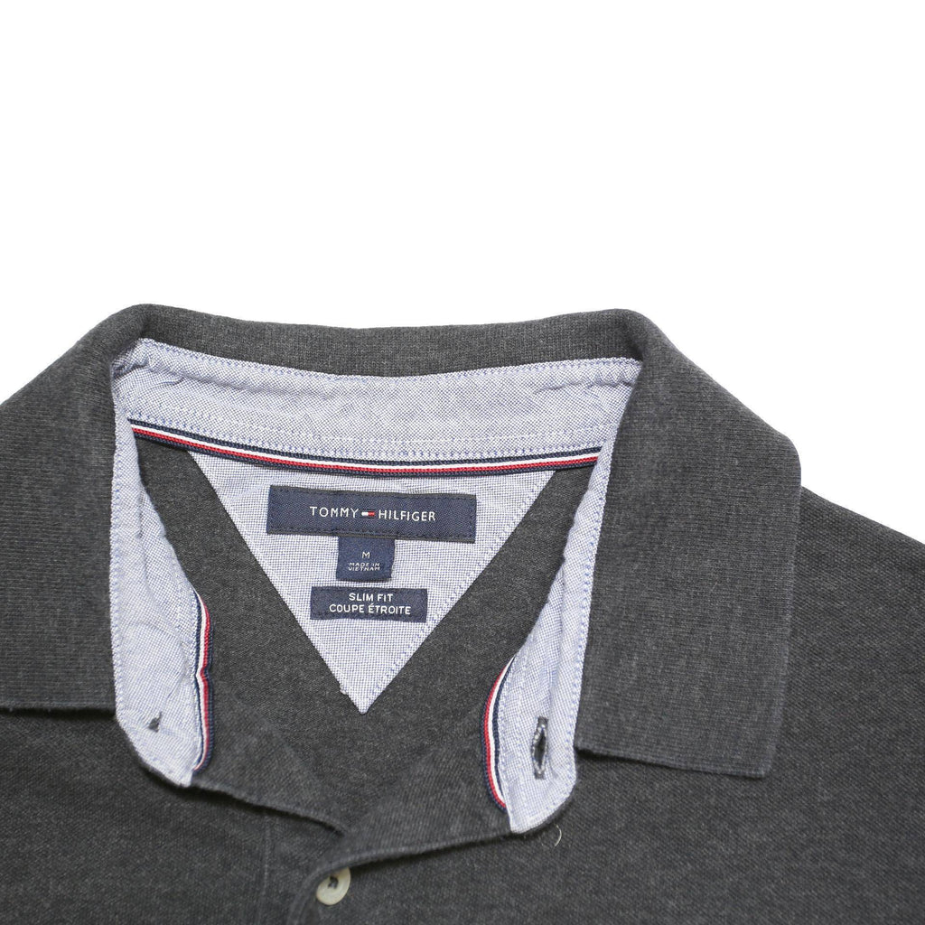 TOMMY HILFIGER Mens Grey Short Sleeve Plain Polo Shirt M Cotton Blend Jersey