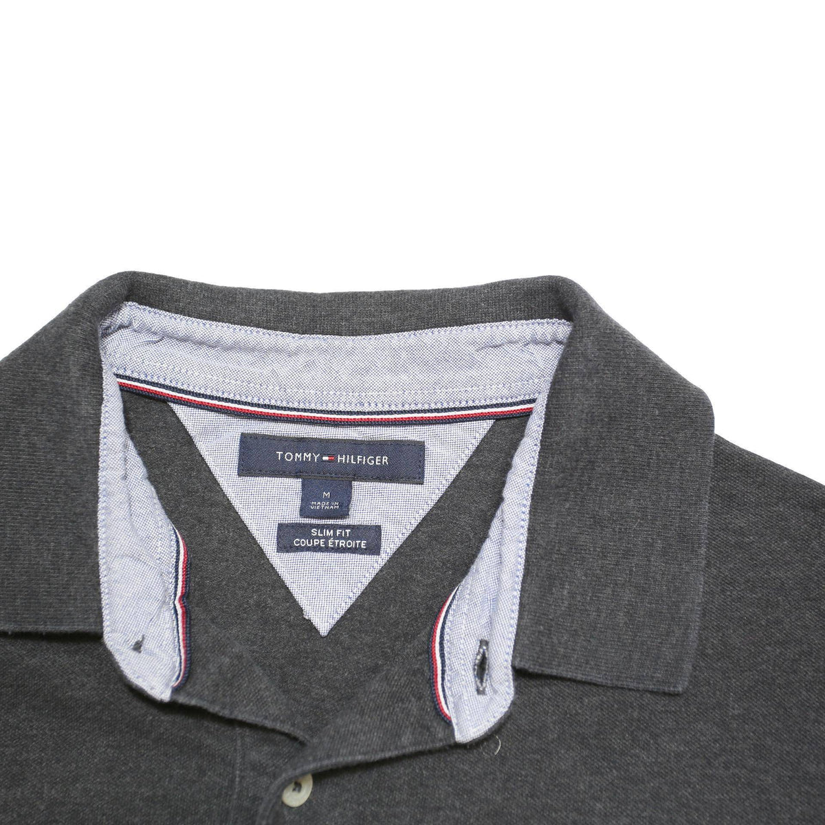 TOMMY HILFIGER Mens Grey Short Sleeve Plain Polo Shirt M Cotton Blend Jersey