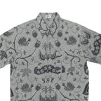 Mens Grey Black Cotton Blend Pattern Shirt L Short Sleeve Casual Beach Style