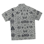 Mens Grey Black Cotton Blend Pattern Shirt L Short Sleeve Casual Beach Style