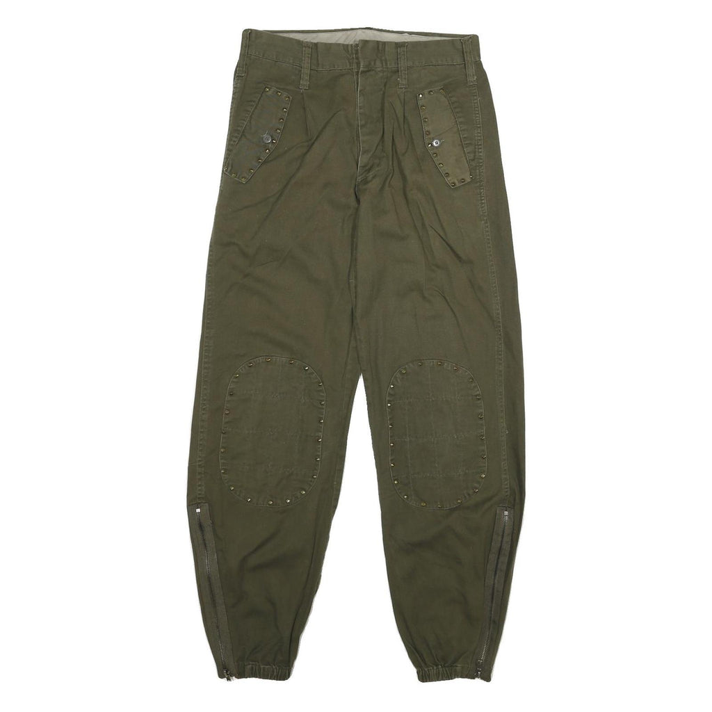 Womens Cotton Blend Button Regular Fit Trousers W30 L31 Olive Green Casual