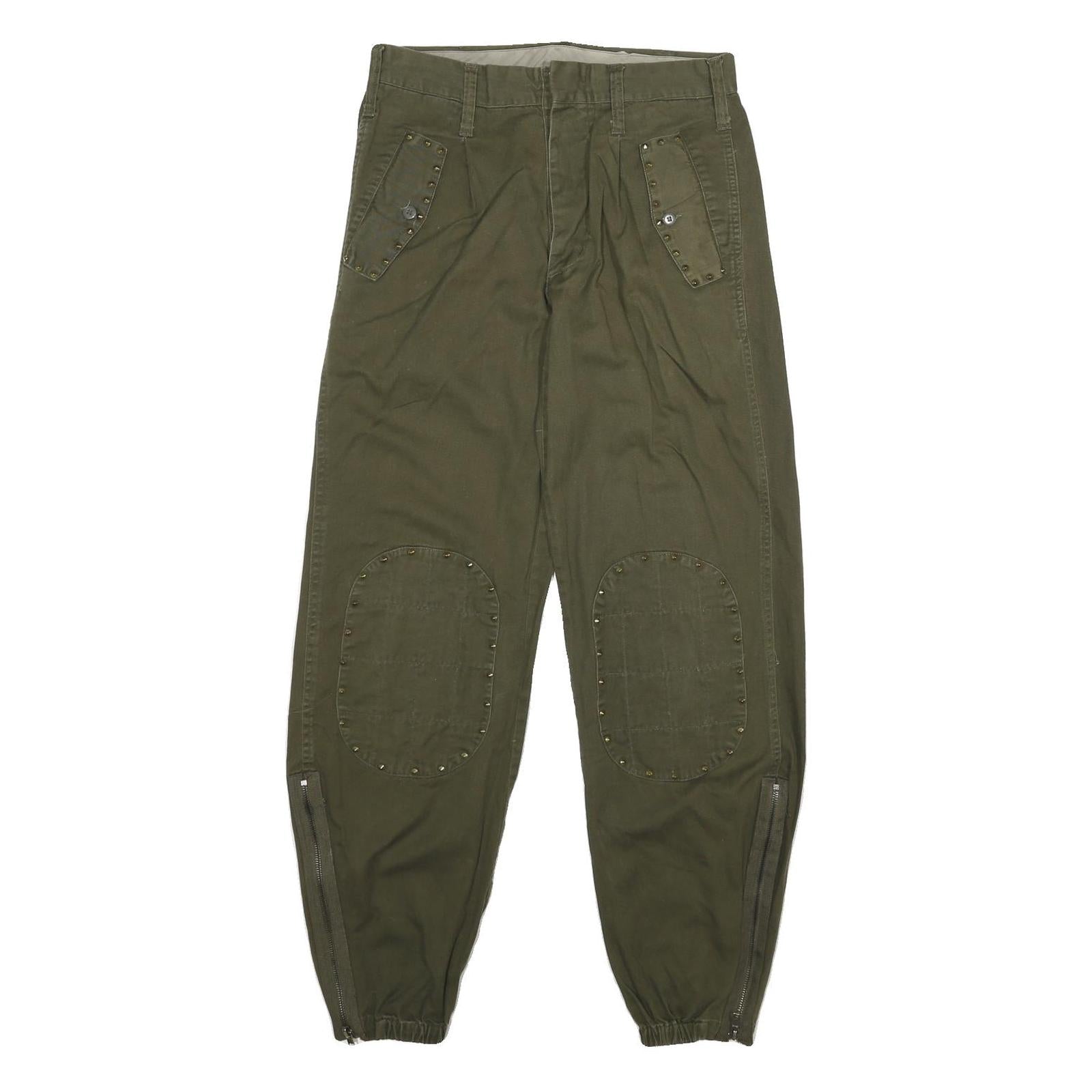 Womens Cotton Blend Button Regular Fit Trousers W30 L31 Olive Green Casual