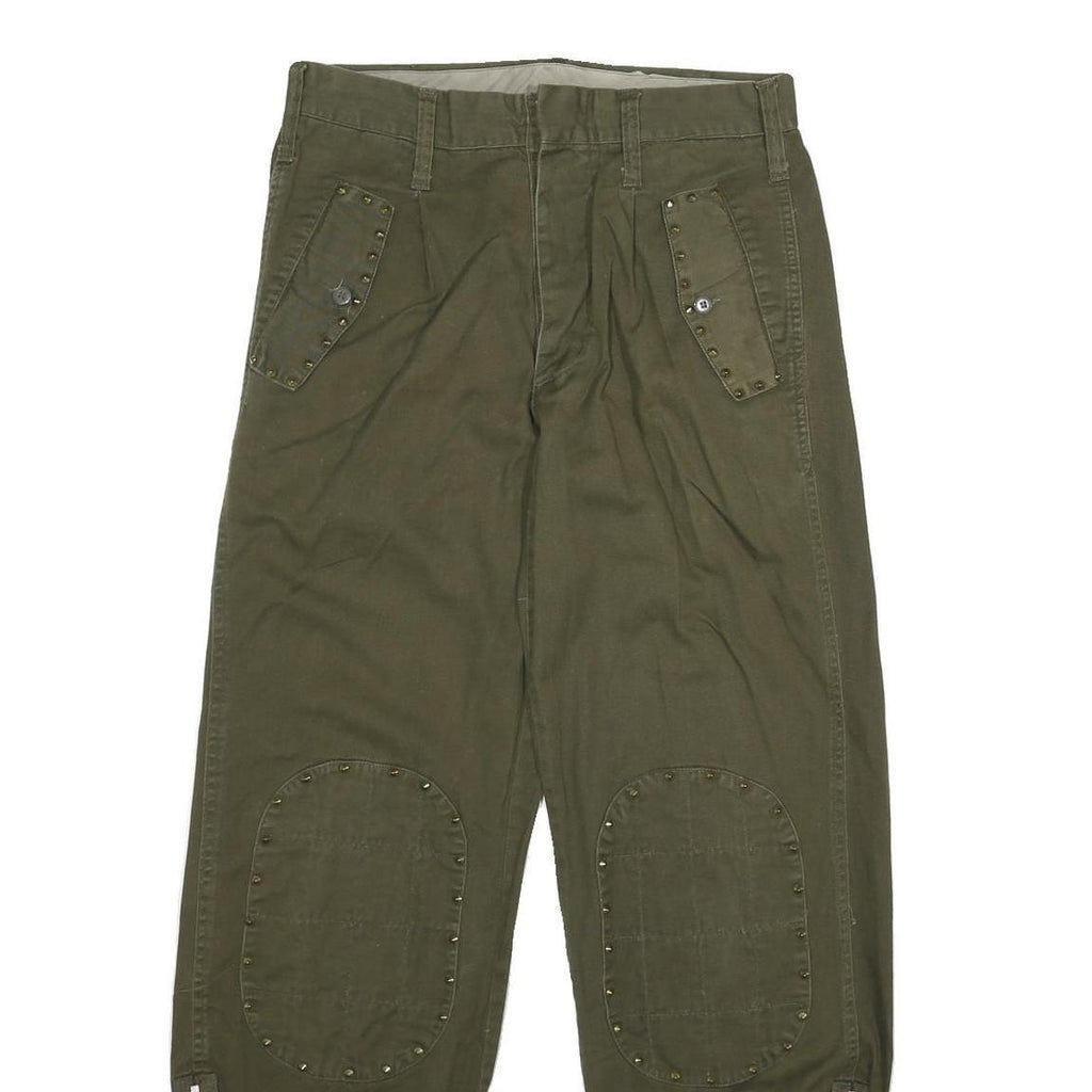 Womens Cotton Blend Button Regular Fit Trousers W30 L31 Olive Green Casual