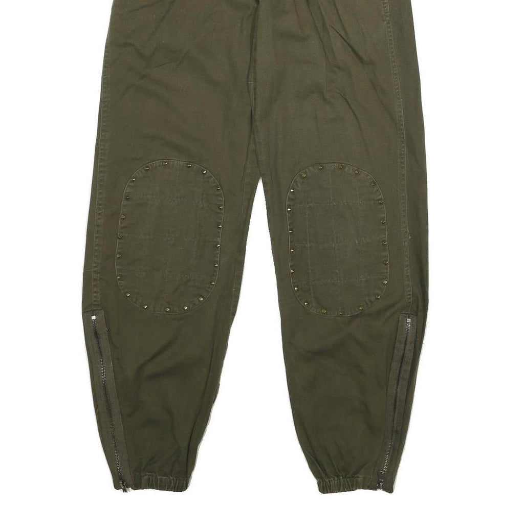 Womens Cotton Blend Button Regular Fit Trousers W30 L31 Olive Green Casual