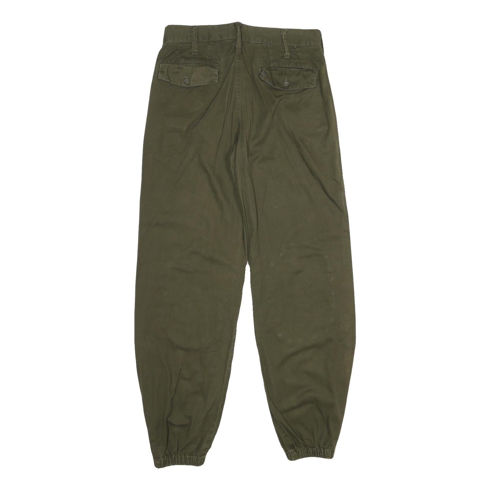 Womens Cotton Blend Button Regular Fit Trousers W30 L31 Olive Green Casual