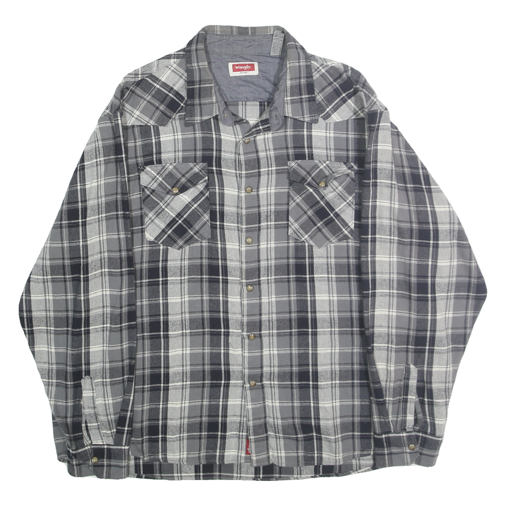 WRANGLER Mens Grey & Black Plaid Shirt 2XL Cotton Casual Long Sleeve Button
