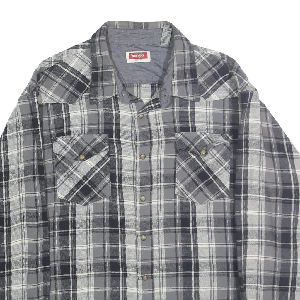 WRANGLER Mens Grey & Black Plaid Shirt 2XL Cotton Casual Long Sleeve Button