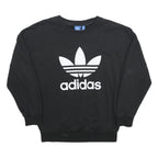 ADIDAS Womens Black Sweatshirt Crew Neck UK 8 Cotton Blend Logo Jumper