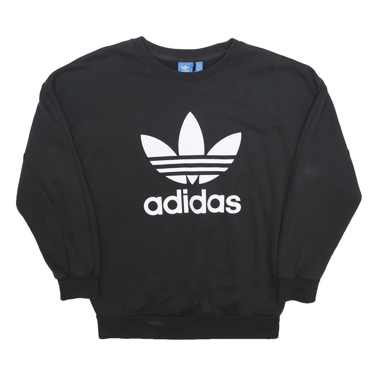 ADIDAS Womens Black Sweatshirt Crew Neck UK 8 Cotton Blend Logo Jumper