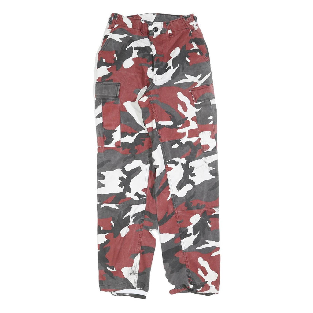 Womens Cotton Regular Fit Cargo Trousers W25 L30 Red Grey White Camouflage