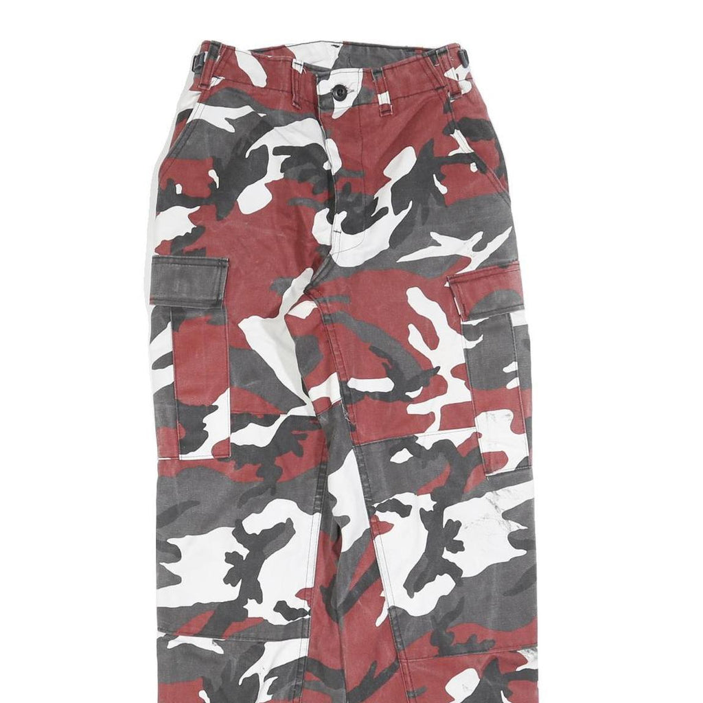 Womens Cotton Regular Fit Cargo Trousers W25 L30 Red Grey White Camouflage