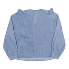 ZARA Womens Blue Cotton Blend Ruffle Detail Blouse Long Sleeve Round Neck S