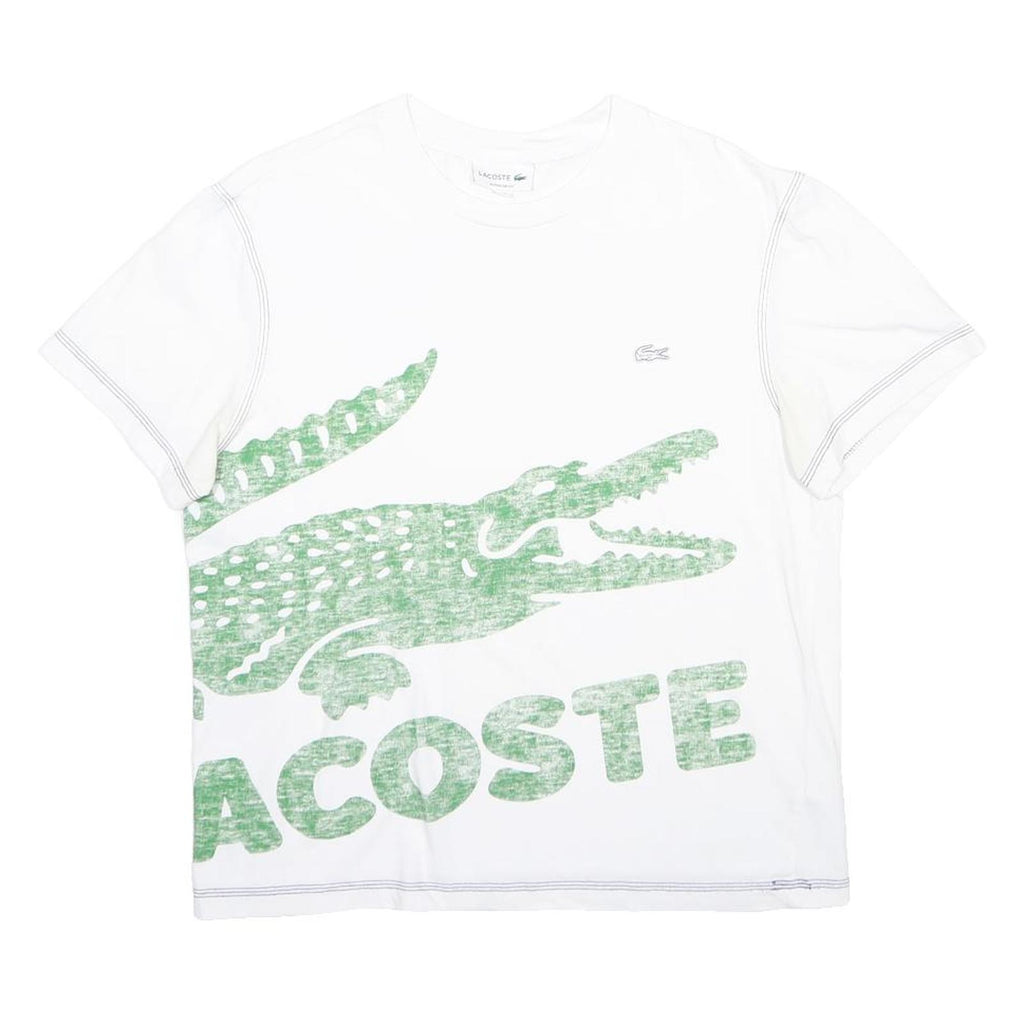 LACOSTE Mens White Green Graphic T-Shirt M Short Sleeve Crew Neck Casual