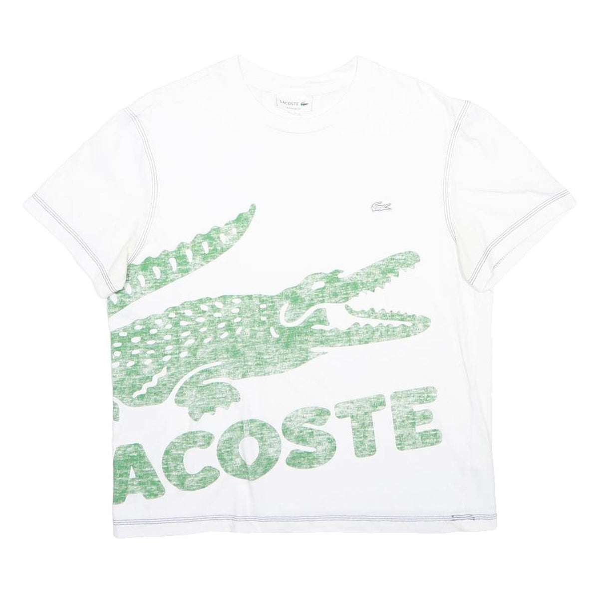 LACOSTE Mens White Green Graphic T-Shirt M Short Sleeve Crew Neck Casual