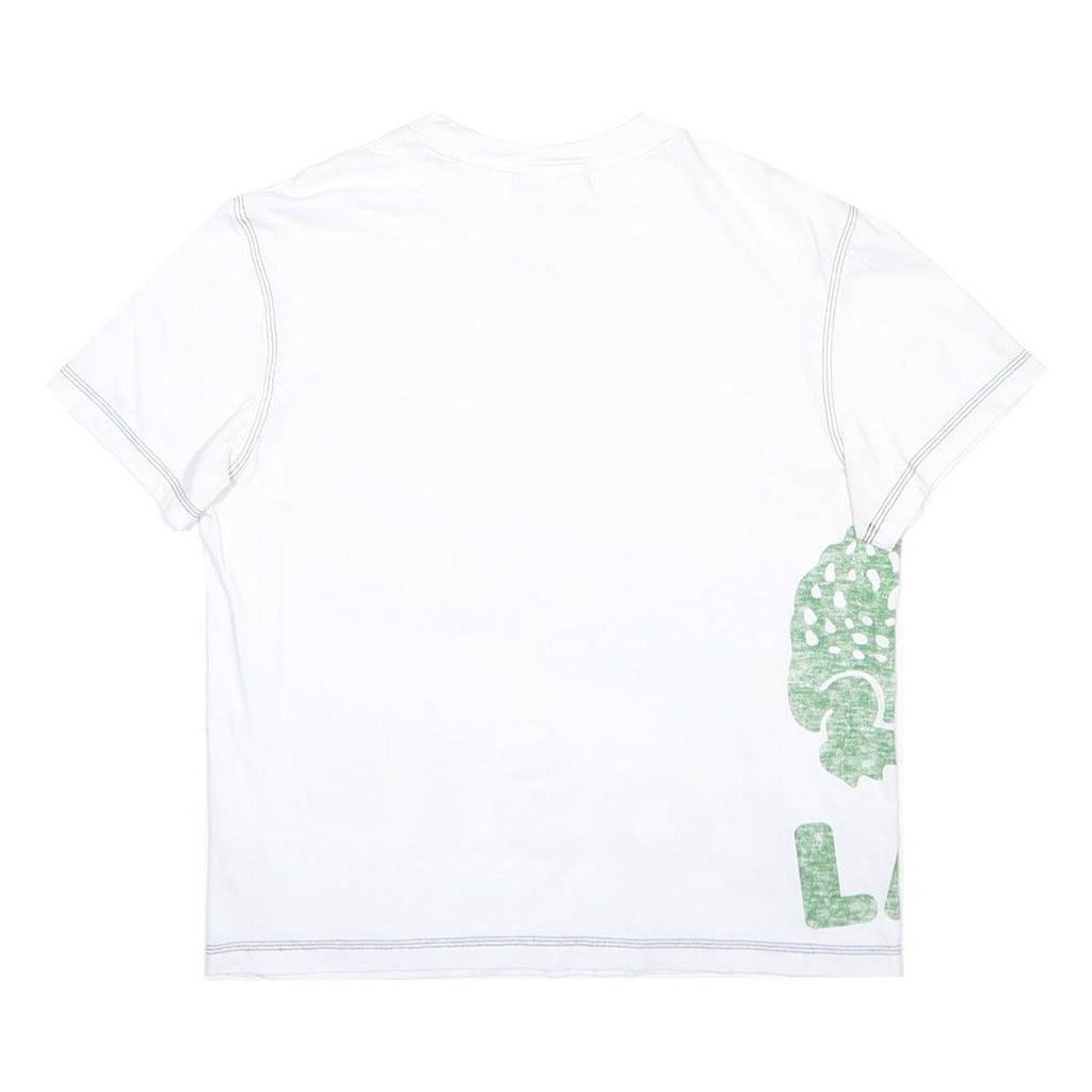 LACOSTE Mens White Green Graphic T-Shirt M Short Sleeve Crew Neck Casual