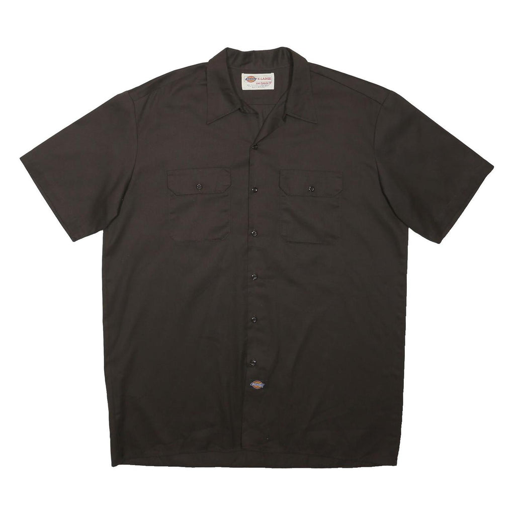 DICKIES Mens Black Work Shirt XL Short Sleeve Button Front Durable Polyester
