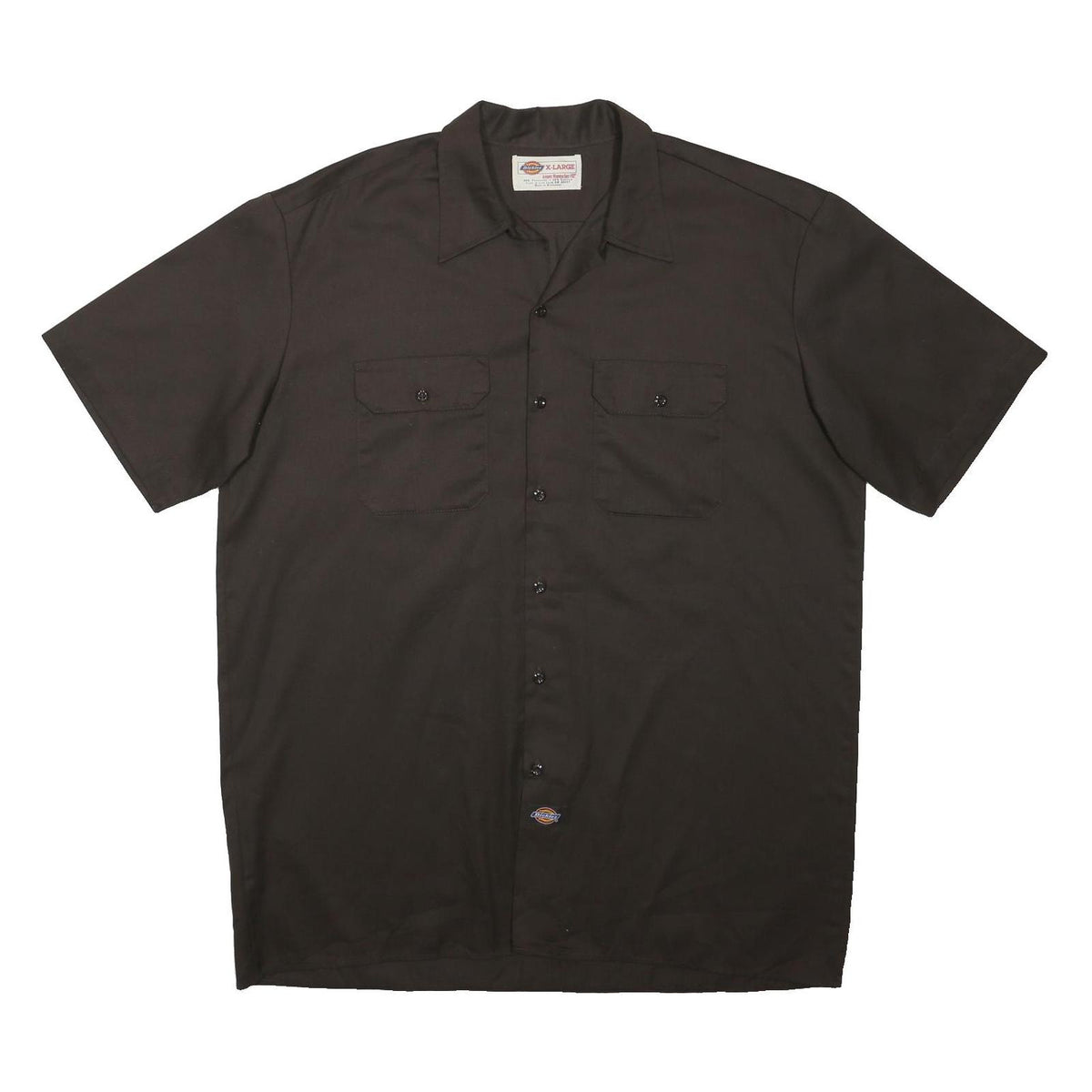 DICKIES Mens Black Work Shirt XL Short Sleeve Button Front Durable Polyester