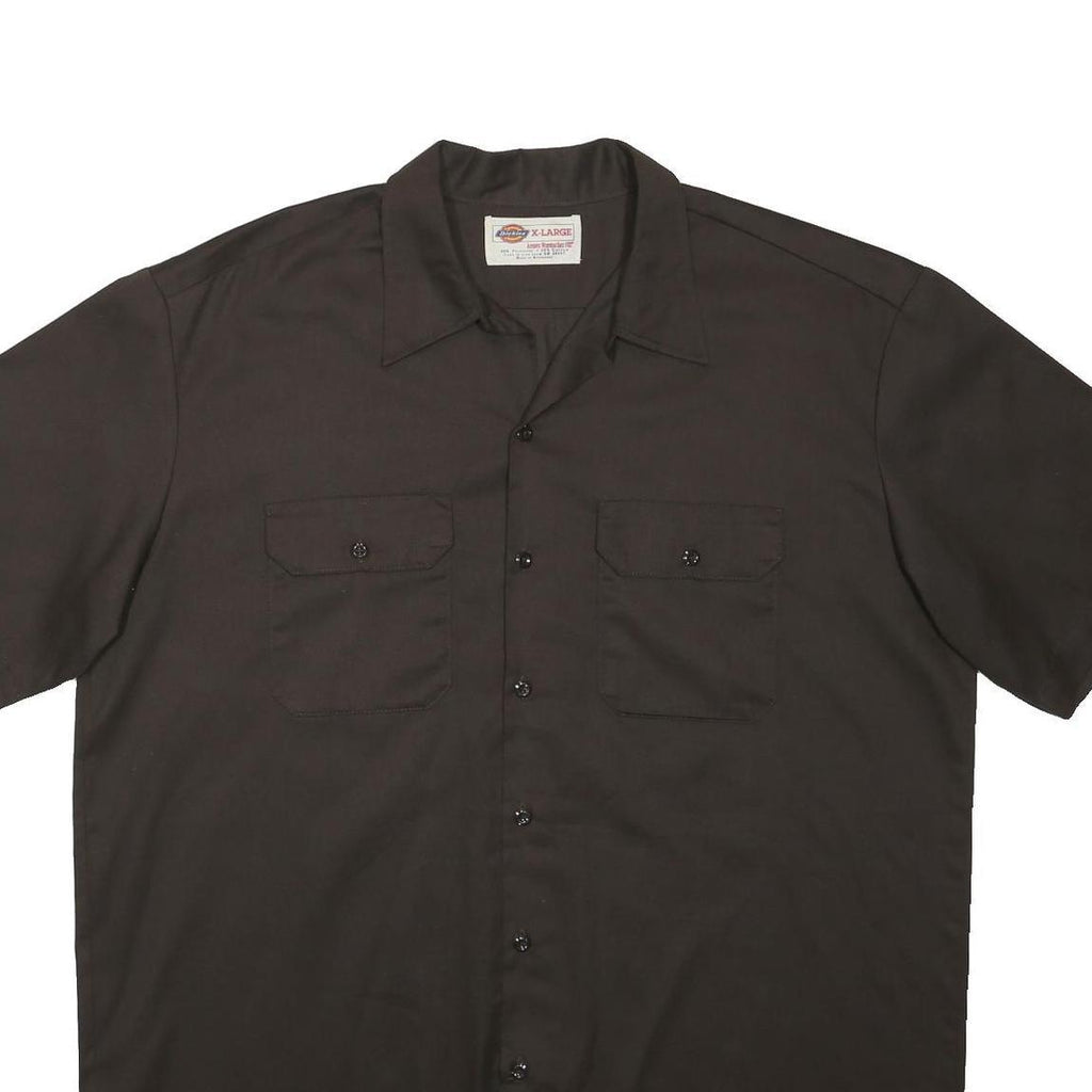 DICKIES Mens Black Work Shirt XL Short Sleeve Button Front Durable Polyester
