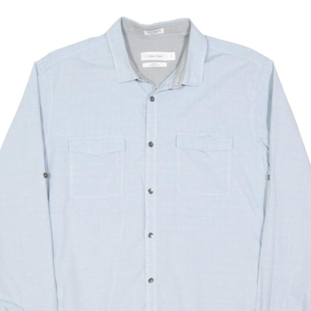 CALVIN KLEIN Mens Blue Plain Shirt M Button Pocket Casual Cotton Long Sleeve