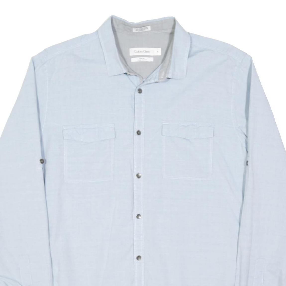 CALVIN KLEIN Mens Blue Plain Shirt M Button Pocket Casual Cotton Long Sleeve