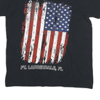 GILDAN Mens Black American Flag Graphic V-Neck T-Shirt M Short Sleeve Cotton