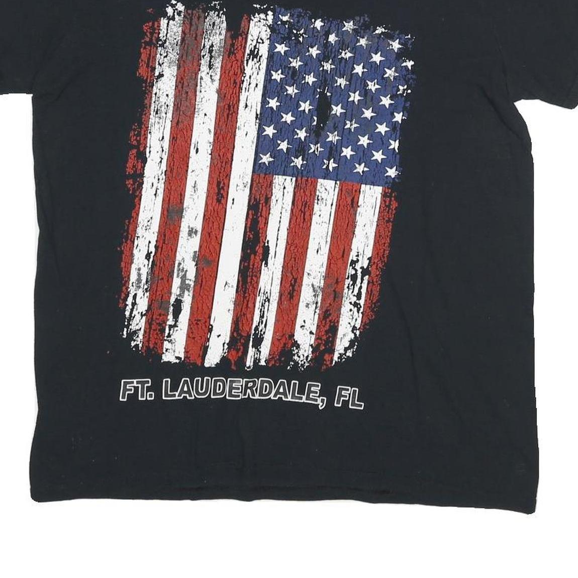 GILDAN Mens Black American Flag Graphic V-Neck T-Shirt M Short Sleeve Cotton