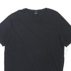 BOSS HUGO BOSS Mens Black Cotton Blend T-Shirt 2XL Short Sleeve V-Neck Classic