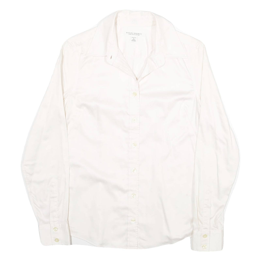 BANANA REPUBLIC Womens White Shirt UK 4 Cotton Blend Button Collar Long Sleeve