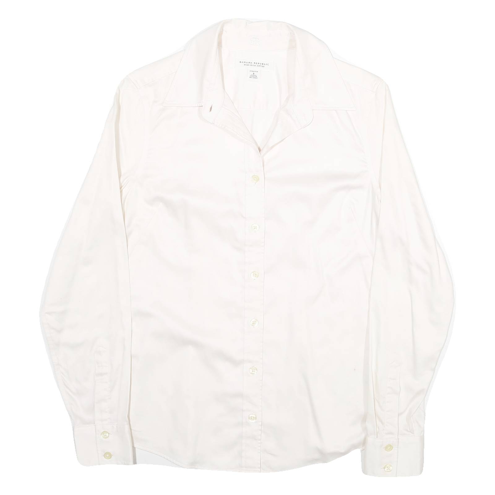 BANANA REPUBLIC Womens White Shirt UK 4 Cotton Blend Button Collar Long Sleeve