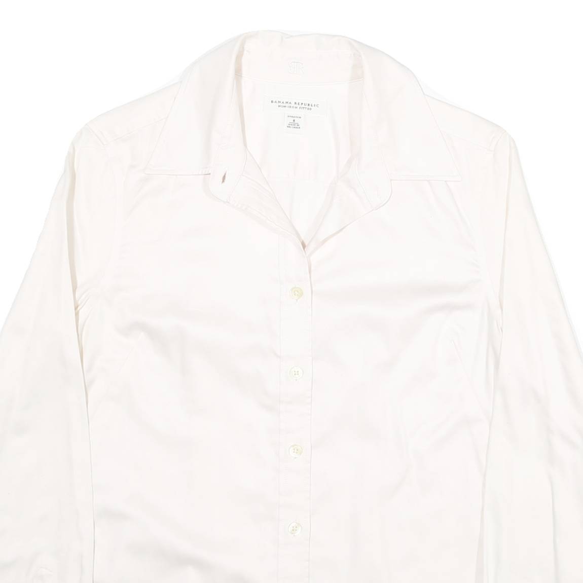 BANANA REPUBLIC Womens White Shirt UK 4 Cotton Blend Button Collar Long Sleeve