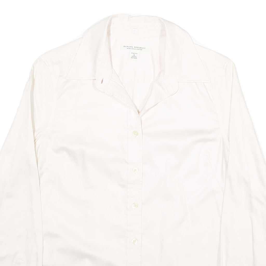 BANANA REPUBLIC Womens White Shirt UK 4 Cotton Blend Button Collar Long Sleeve